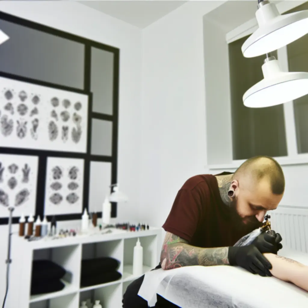 Tetoválóművész munka közben vendéggel az Inkmasteertattoo stúdióban