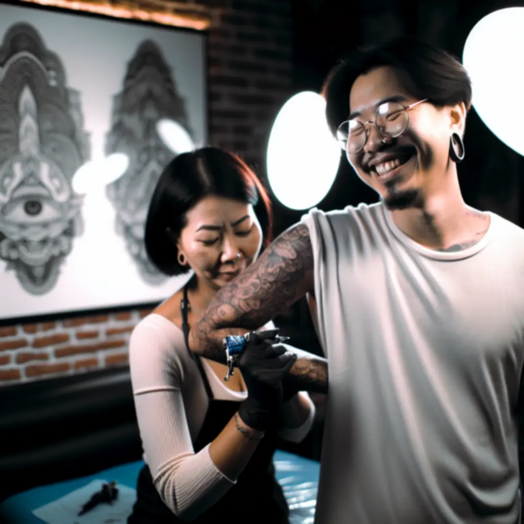 Vendég visszajelzéseit áttekintő jelenet az Inkmasteertattoo stúdióban.