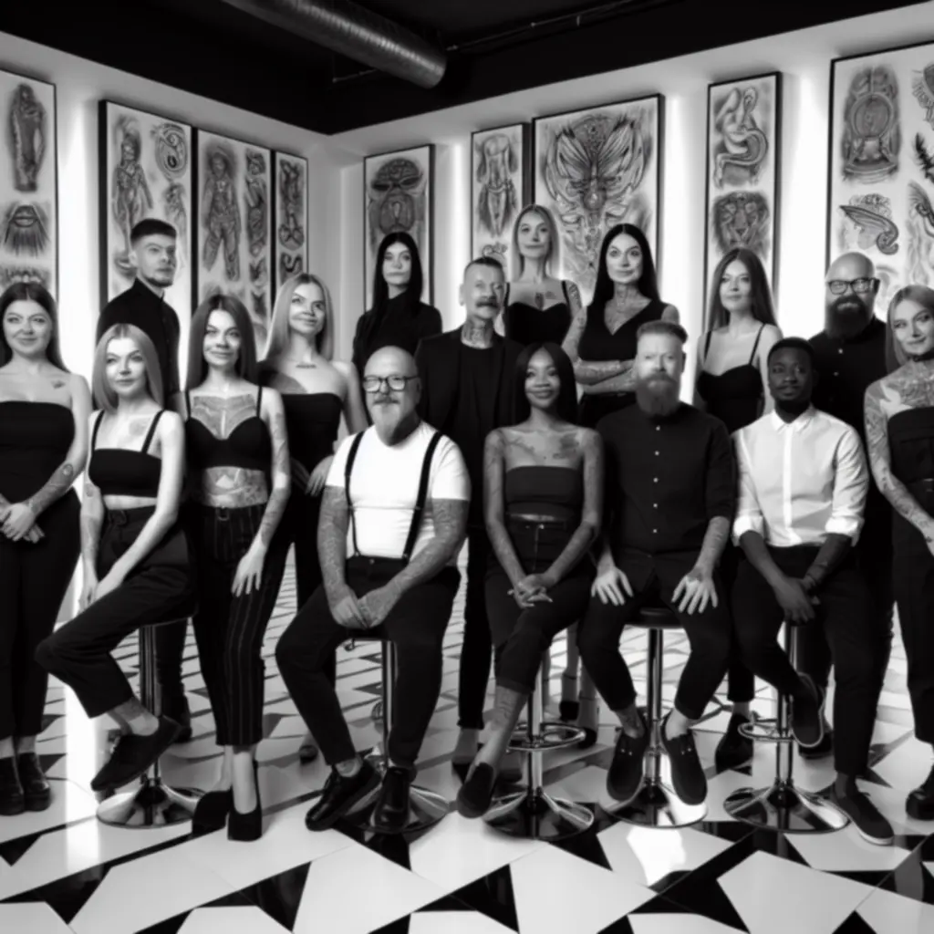 Tetoválóművészek csoportképe a stúdióban